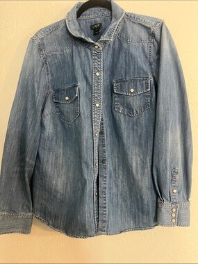 J. Crew Light Blue Denim Western Snap-Front Shirt XL